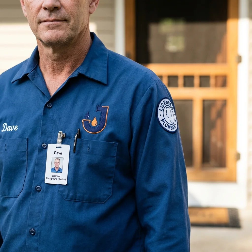 Licensed plumber showing ID badge in Mill City, OR