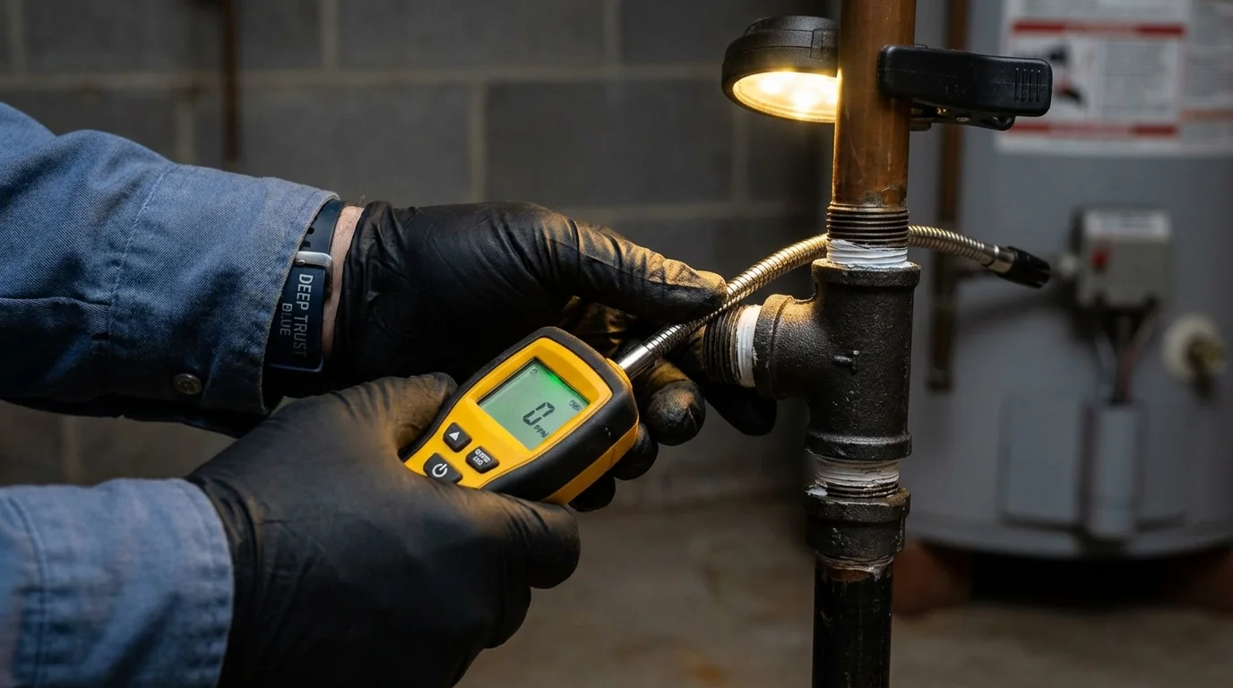Gas leak detection with electronic sniffer by Johns Plumbing LLC in Mill City