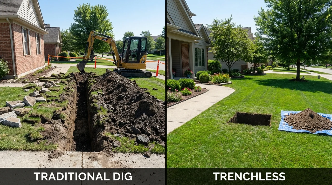 Trenchless sewer repair with minimal yard damage versus traditional excavation in Mill City, OR